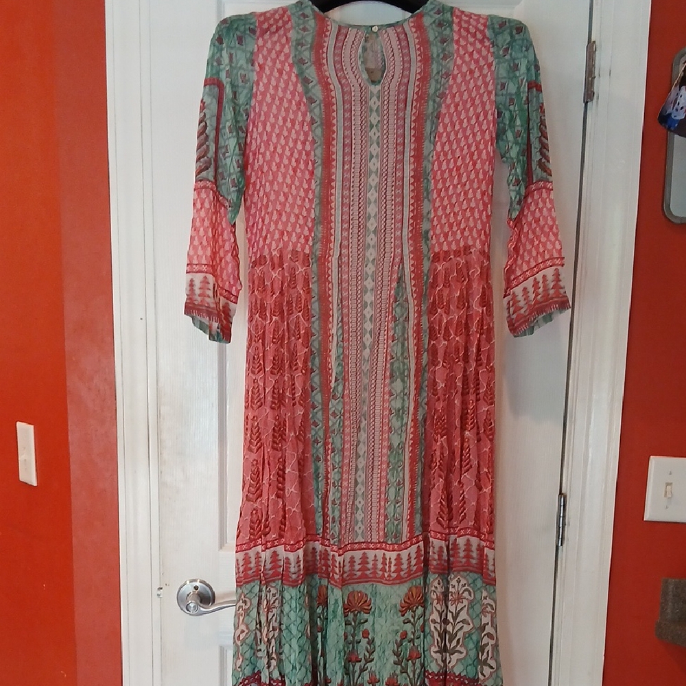 Anita Dongre Pink and Green Patterned Dress